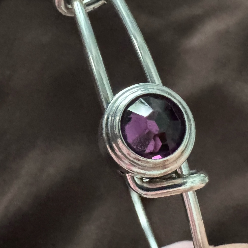 Alex and Ani Silver and Purple Gemstone Bracelet